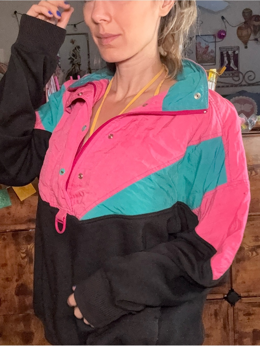 Vintage 80’s Colorblock Bomber Jacket - Pink, Teal & Black